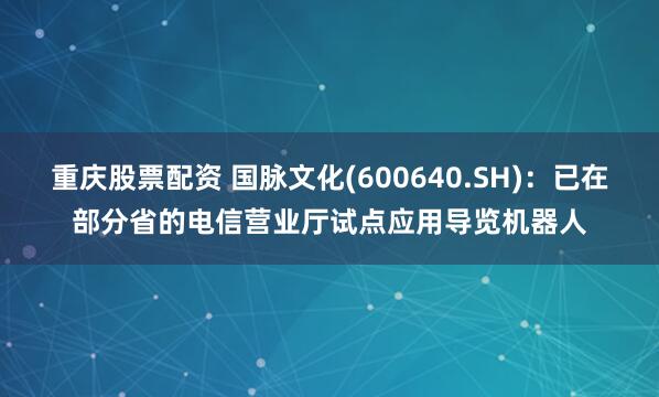重庆股票配资 国脉文化(600640.SH)：已在部分省的电信营业厅试点应用导览机器人